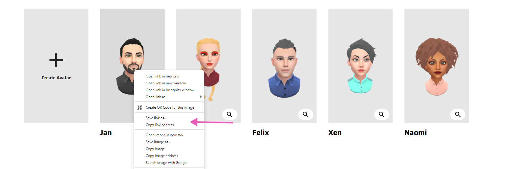 Example get avatar link screenshot