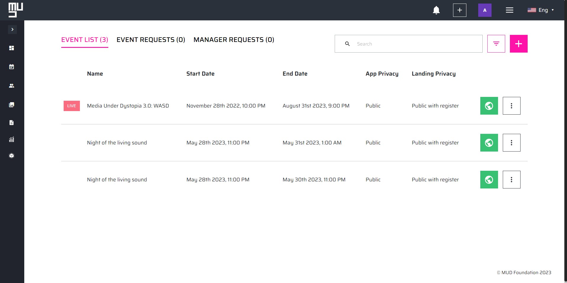 Screenshot Event Management Features