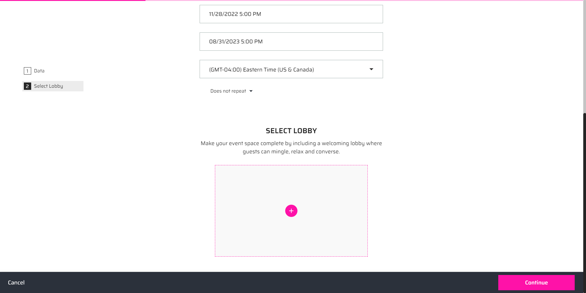 Screenshot Event Privacy page