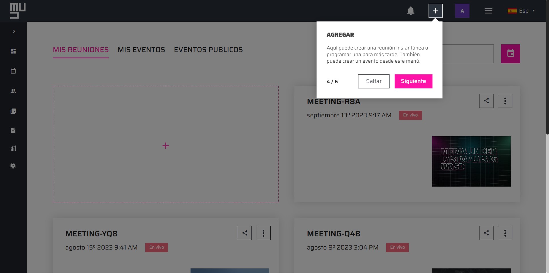 Imagen de agregar reuniones o eventos en MUD