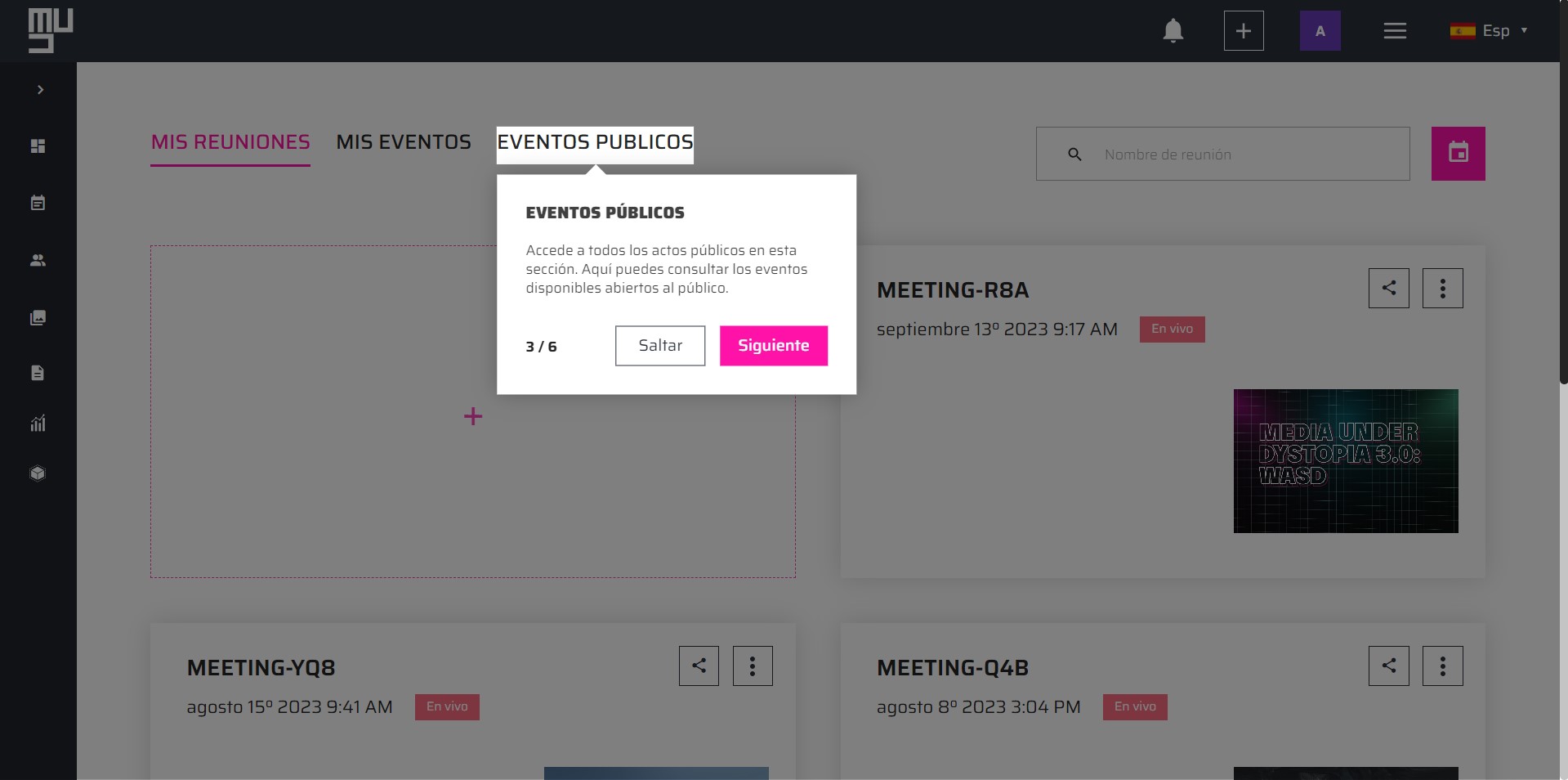 Imagen de la pestaña de eventos públicos de MUD